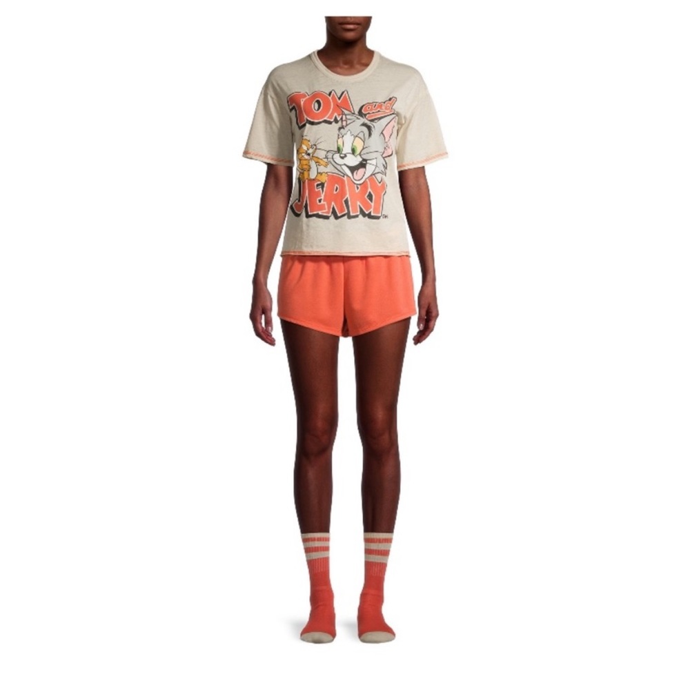 Tom and Jerry 3-Piece Pajama‎ Set Lounge Wear Graphic Tee Shorts Socks New
